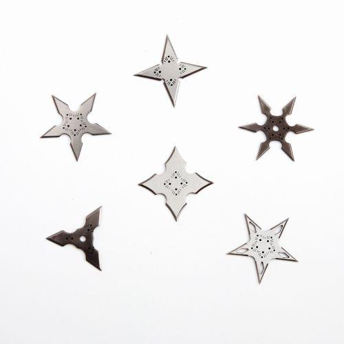 Silver Finish Throwing Star Set (6 Piece Set) - Violent Art Shop