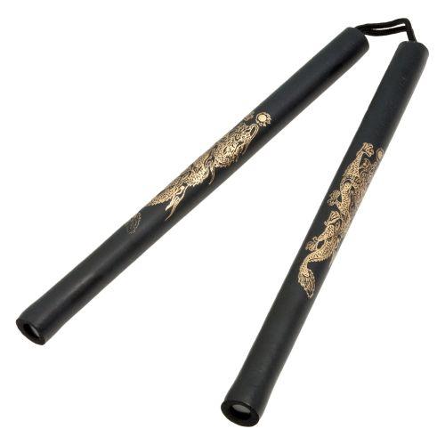 Children's Practice Demo Foam Nunchaku Black w/Gold Dragon - Violent Art Shop