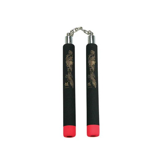 Black Rubber Nunchaku W/ Red Tips