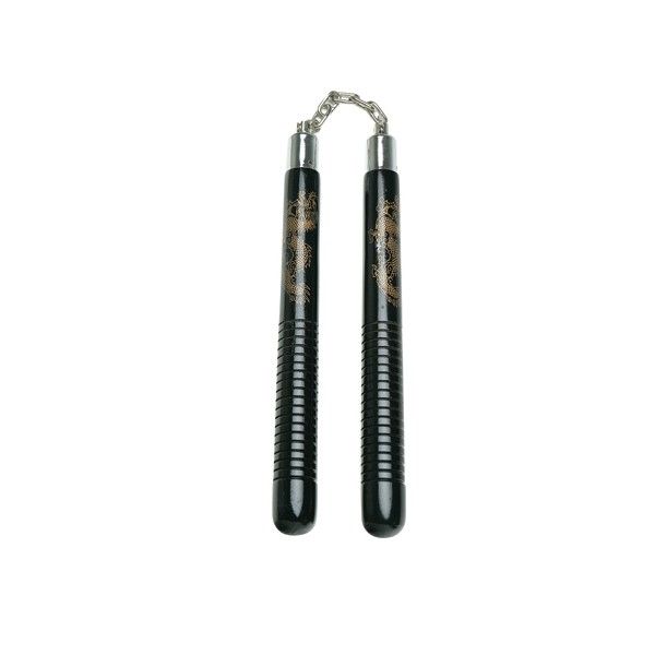 Black Wooden Nunchaku With Dragon Grip - Violent Art Shop