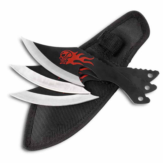 Flaming Skull Throwing Axe Set - Violent Art Shop