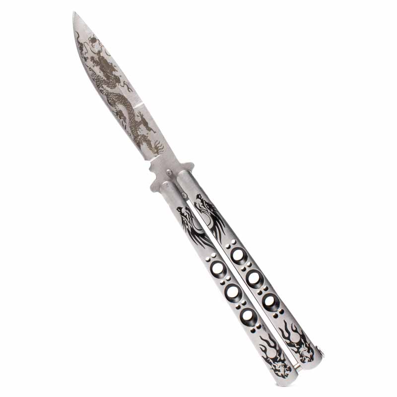 Silver Dragon Butterfly Knife - Violent Art Shop