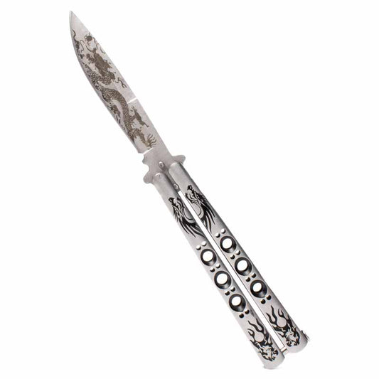 Silver Dragon Butterfly Knife - Violent Art Shop