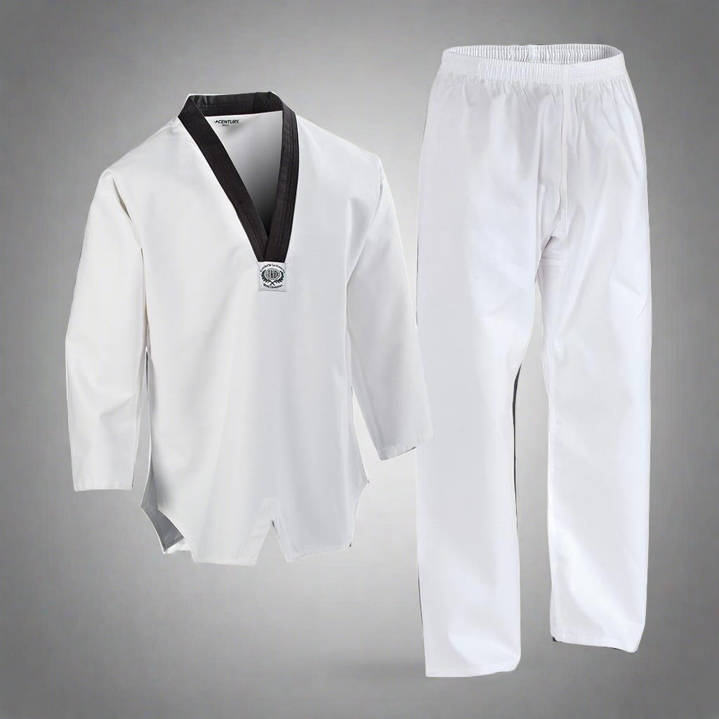 7 oz. Middleweight TKD Student Uniform - White / Black - Violent Art Shop