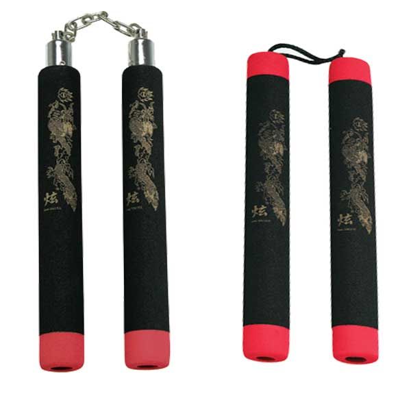 Black Rubber Nunchaku W/ Red Tips - Violent Art Shop