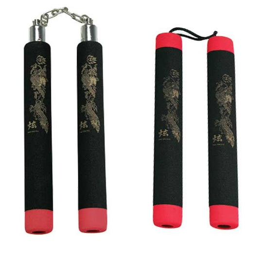 Black Rubber Nunchaku W/ Red Tips - Violent Art Shop