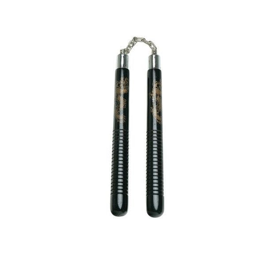 Black Wooden Nunchaku With Dragon Grip - Violent Art Shop