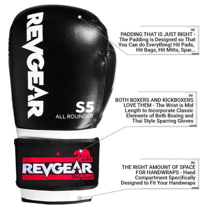 S5 All Rounder Boxing Gloves - Black / White - Violent Art Shop