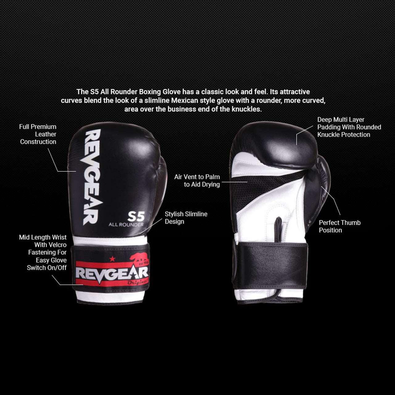 S5 All Rounder Boxing Gloves - Black / White - Violent Art Shop