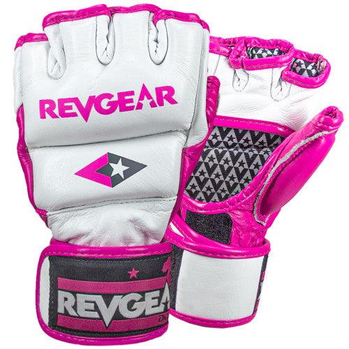 Pro Series Deluxe Pro Leather MMA Gel Sparring Gloves - White / Pink - Violent Art Shop