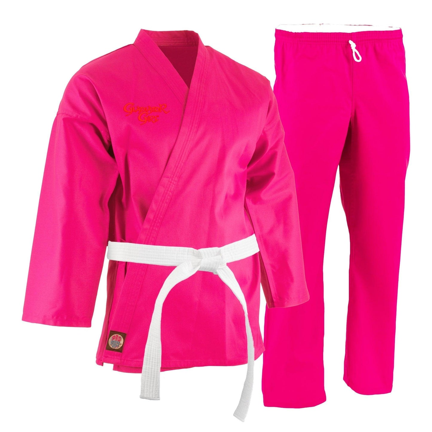 ProForce Gladiator Girl Pink 6 oz. Karate Uniform with Free White Belt - 55/45 Blend - Violent Art Shop