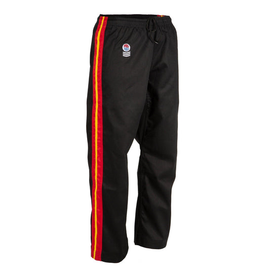 ProForce Sport Flame Demo Karate Pants - Black w/ Yellow & Red Stripe - Violent Art Shop